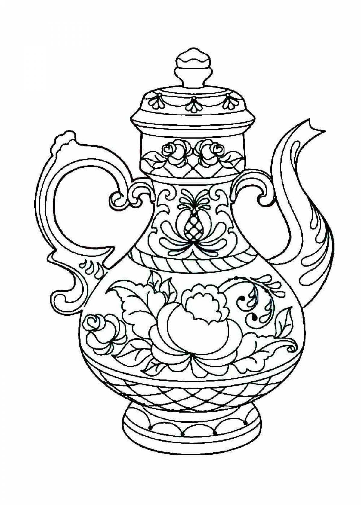 Incredible coloring Gzhel teapot