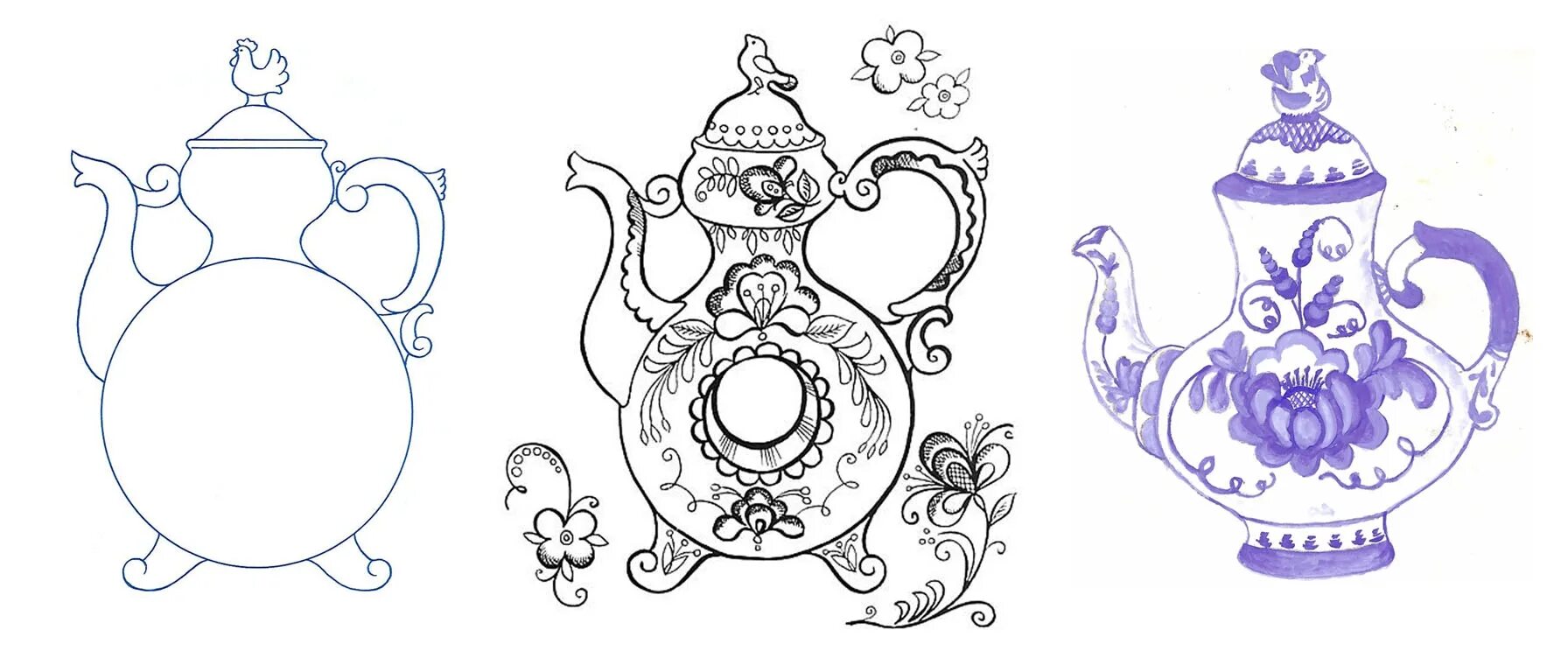 Coloring book unforgettable Gzhel teapot