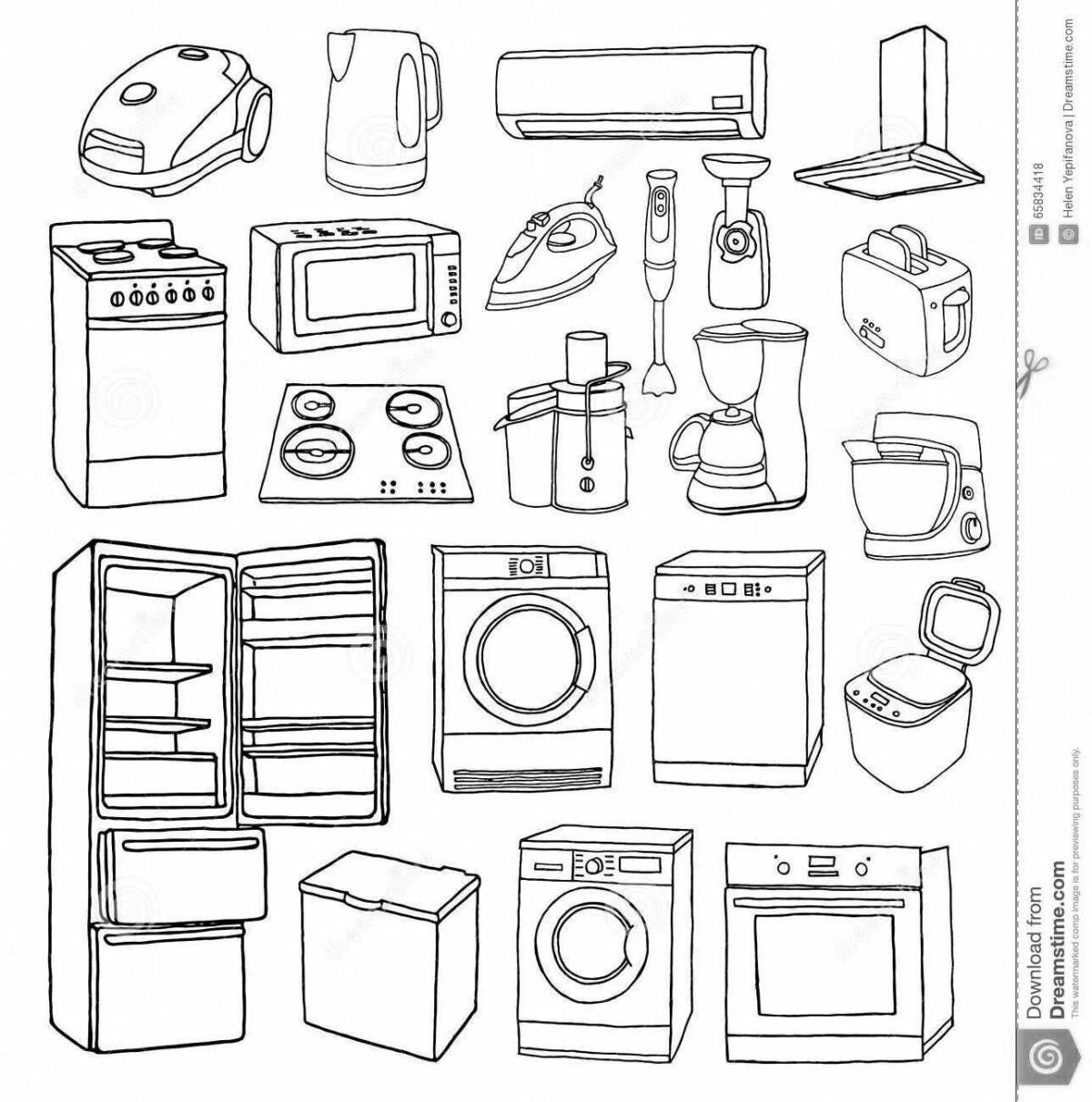 Colorful household appliances coloring book for children 5-6 years old