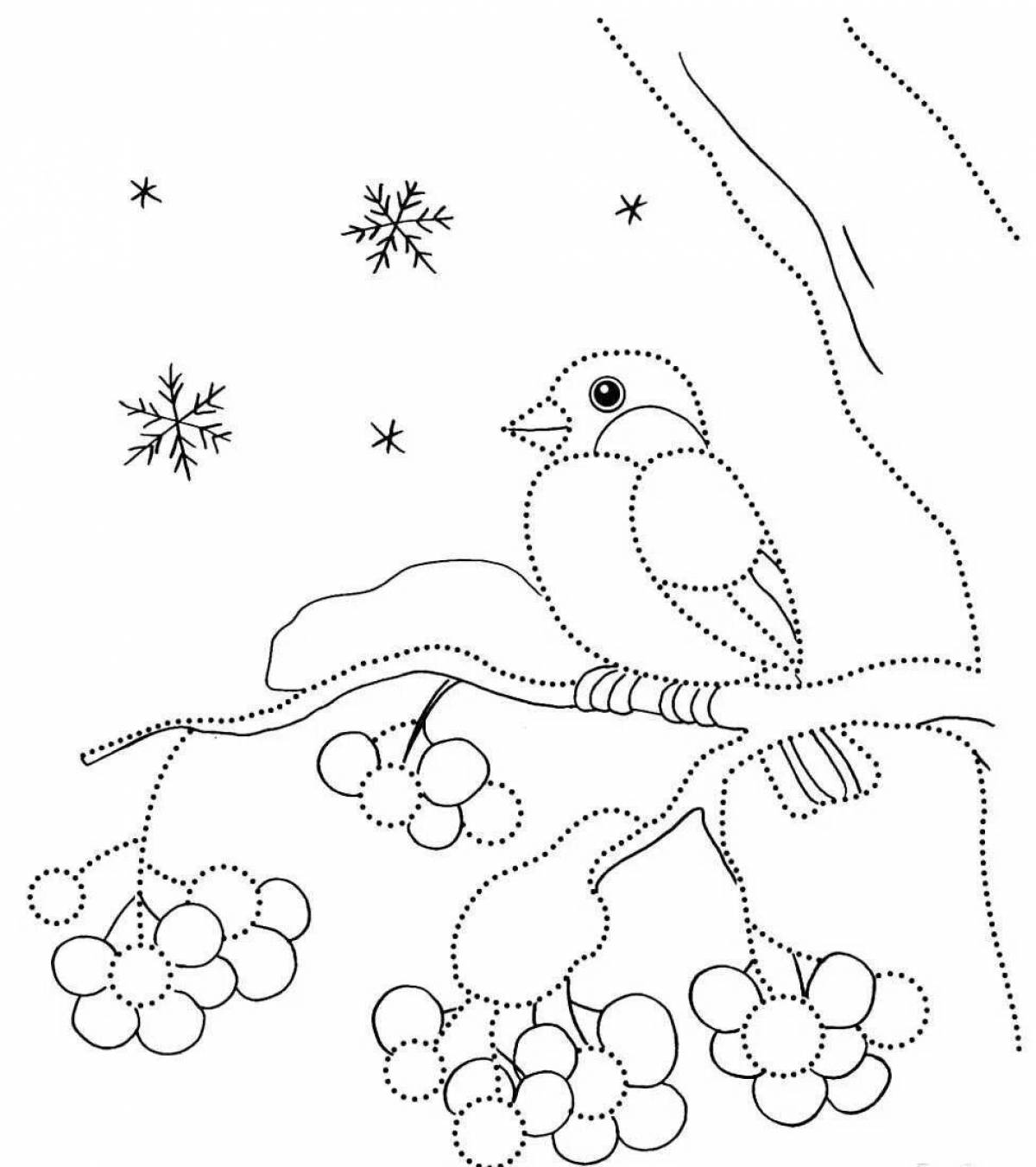Coloring book beckoning winter birds