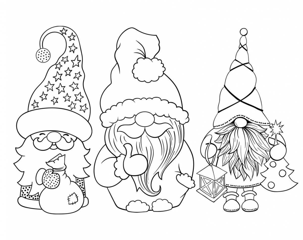Colorful Christmas coloring of gnomes