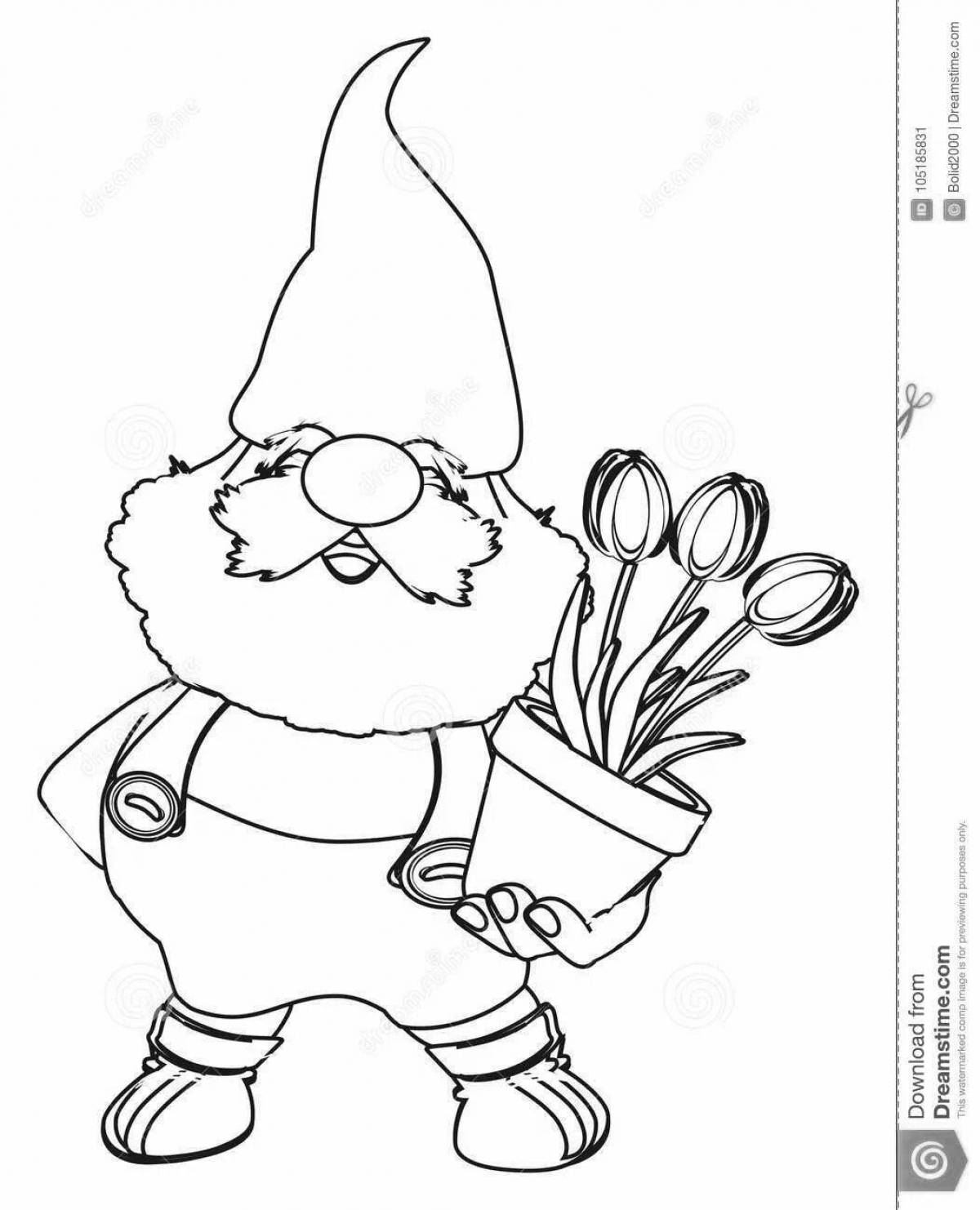Coloring book cheerful dwarf new year