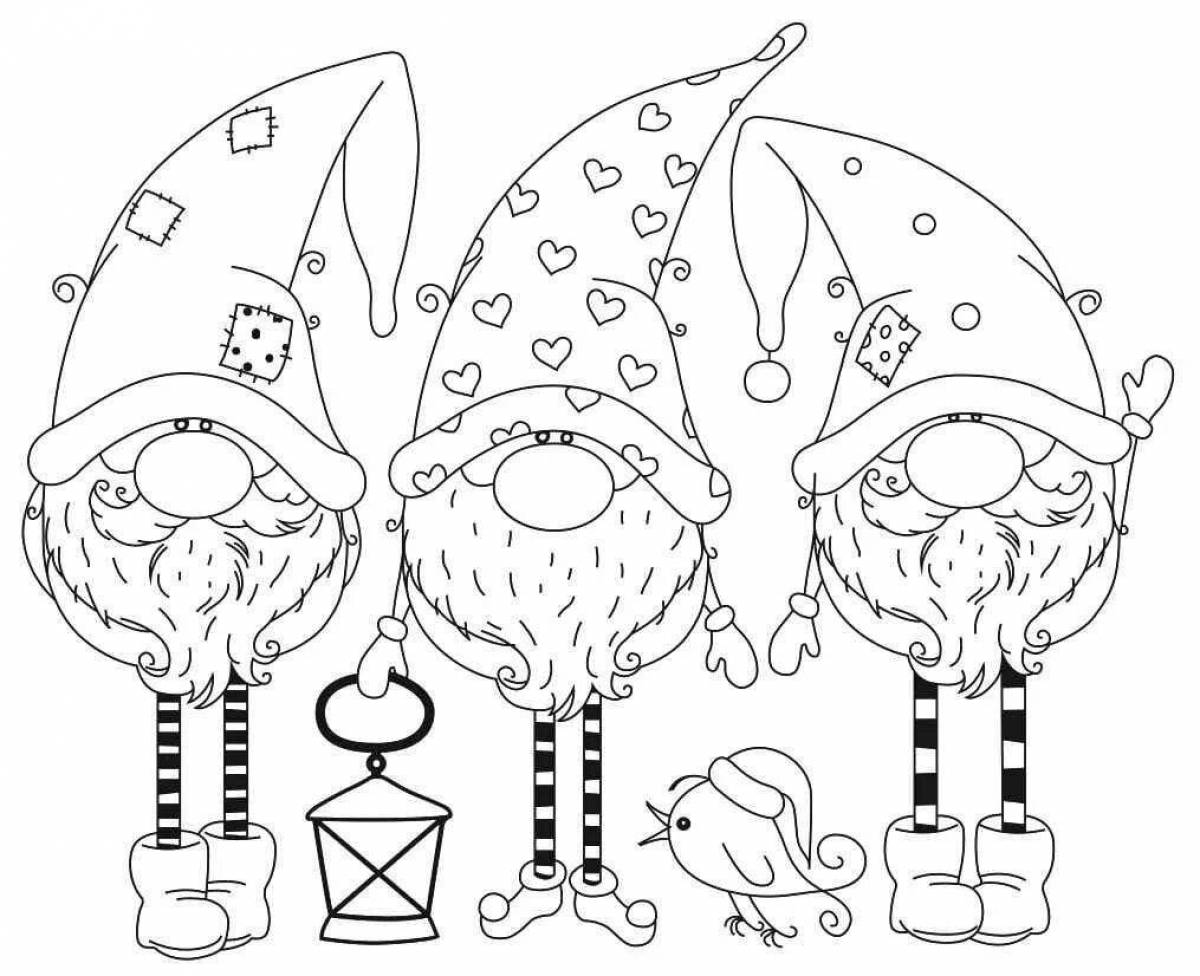 Gnome's charming Christmas coloring book