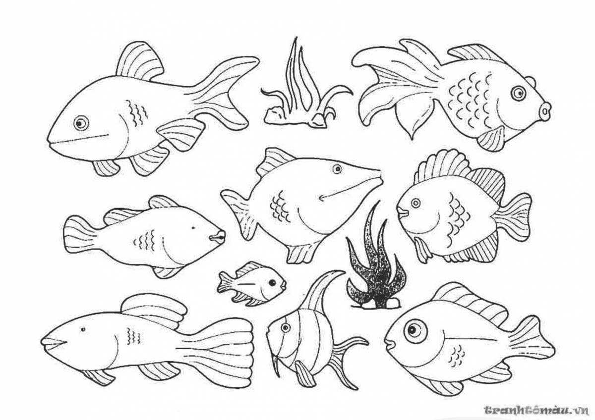 Adorable aquarium fish coloring book for kids