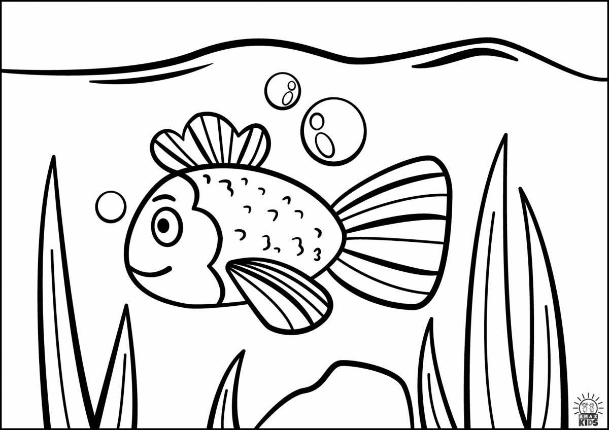 Cute aquarium fish coloring book for kids