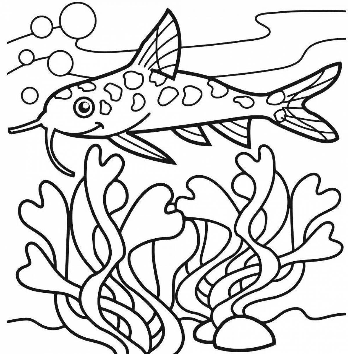 Coloring aquarium fish with names for kids