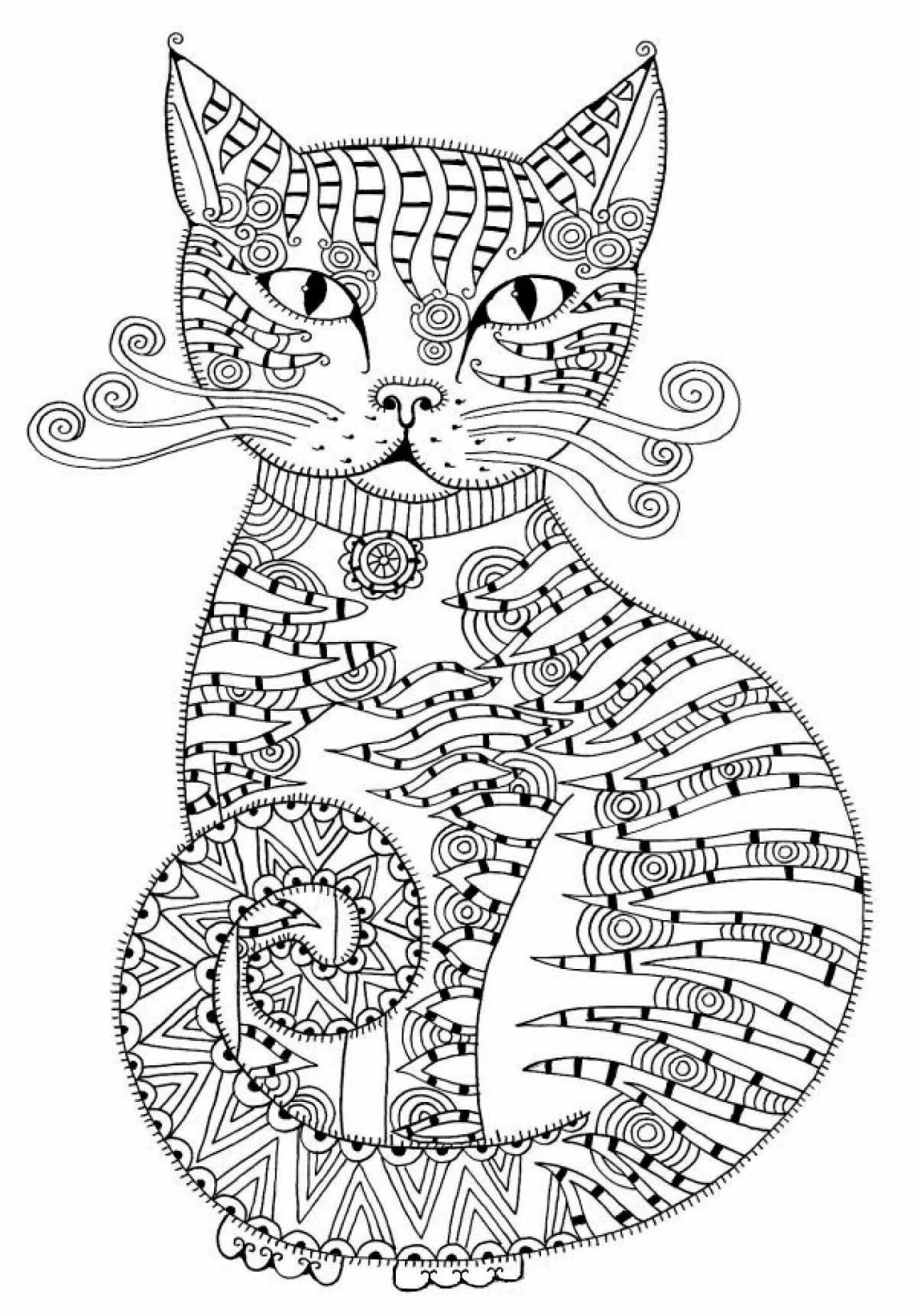 Exquisite spiral cat coloring page