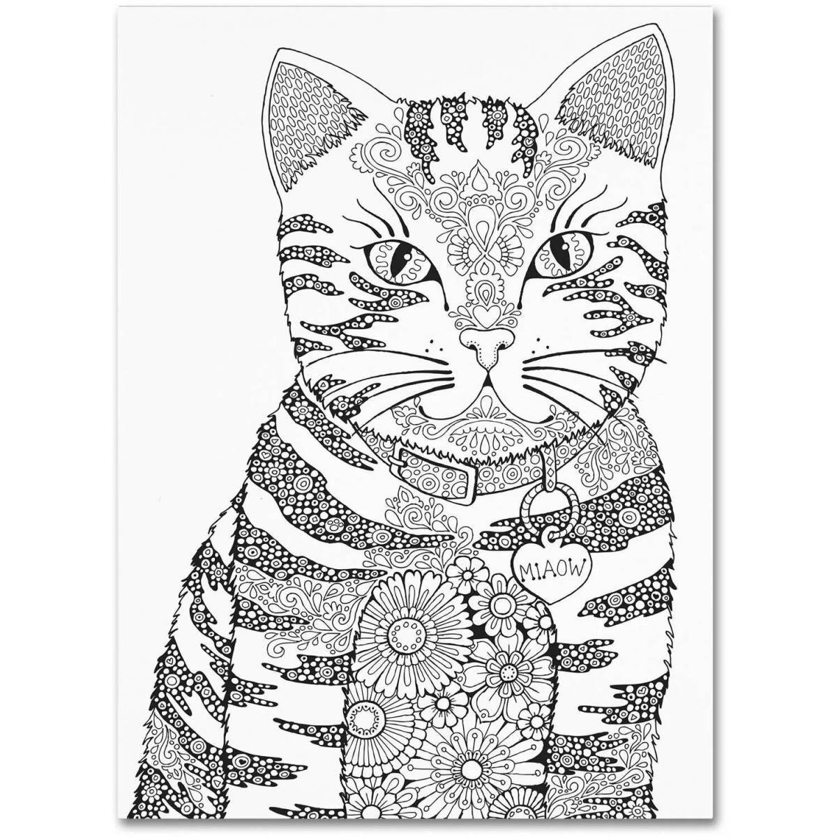 Gorgeous spiral cat coloring page