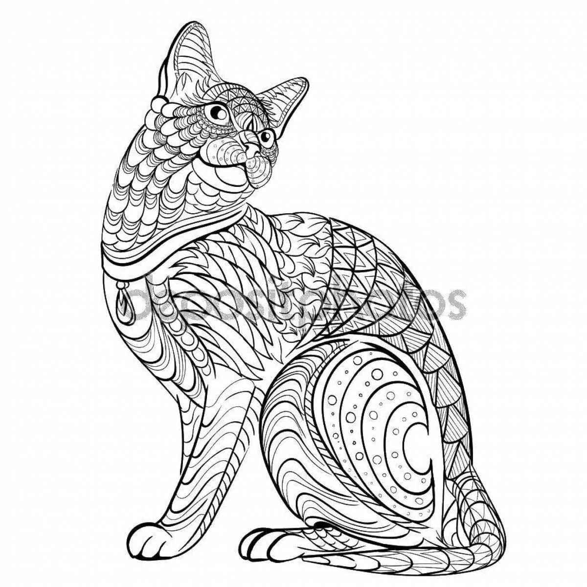 Чудесная спиральная раскраска кота