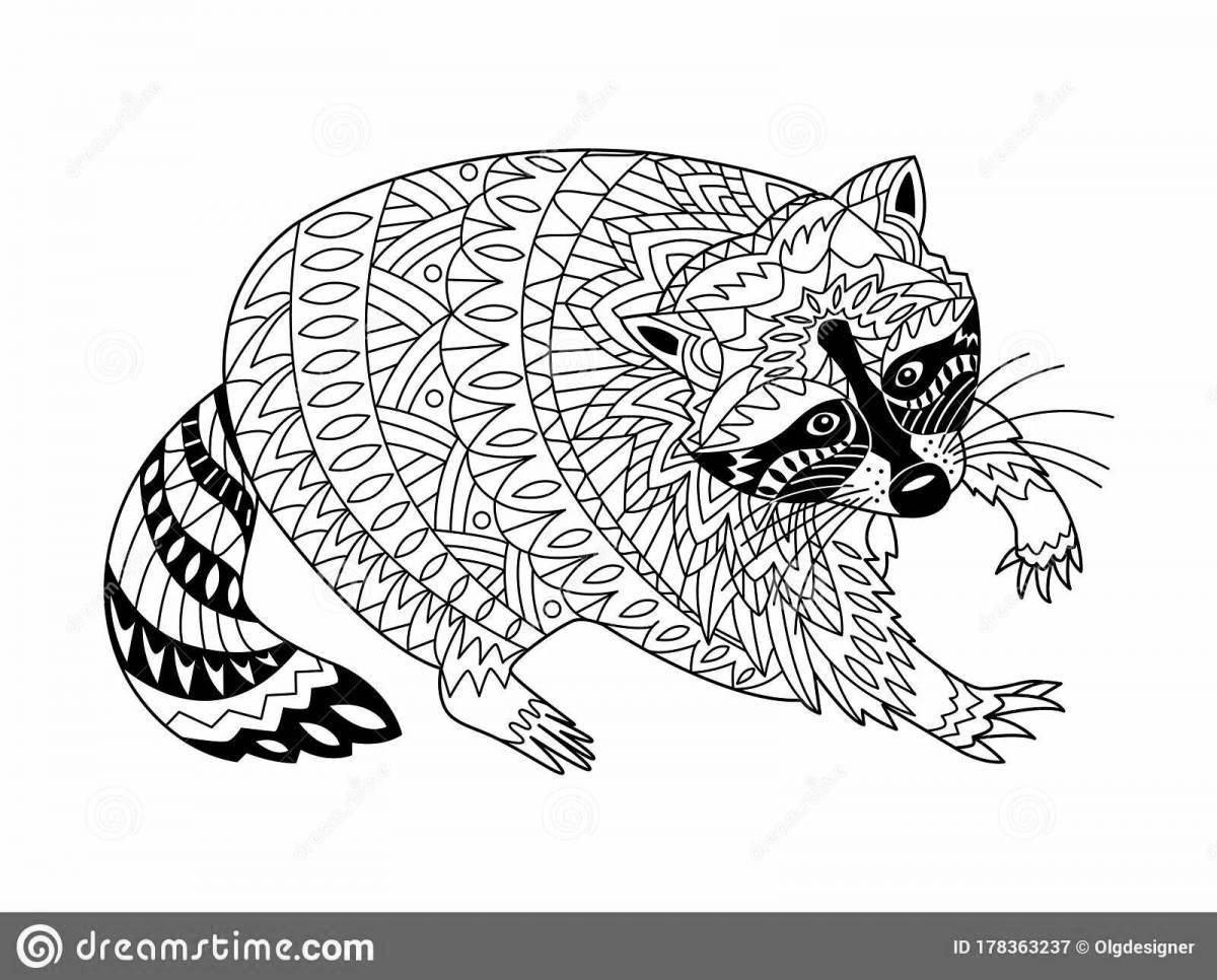 Coloring book soothing anti-stress raccoon