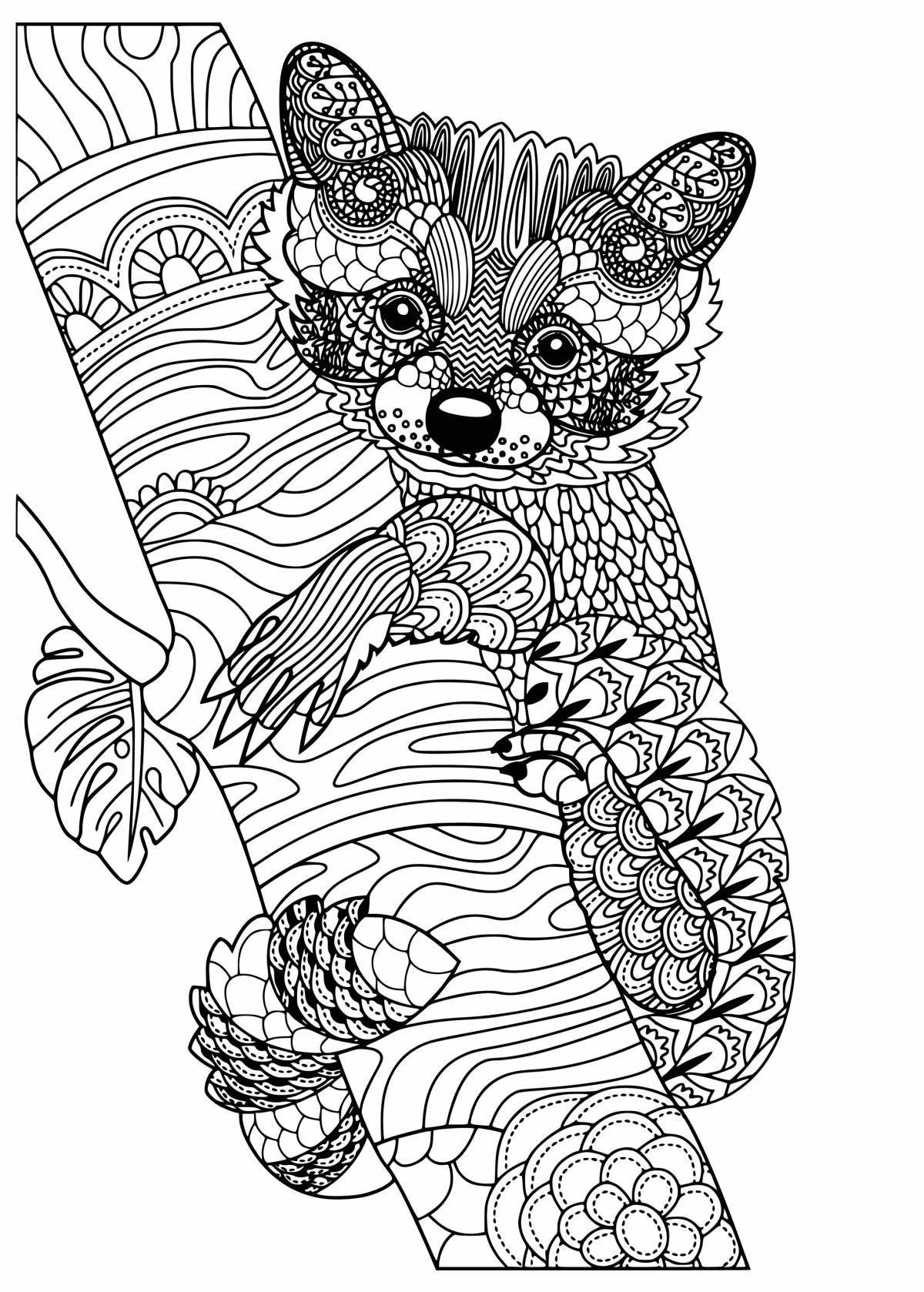Amazing anti-stress coloring raccoon