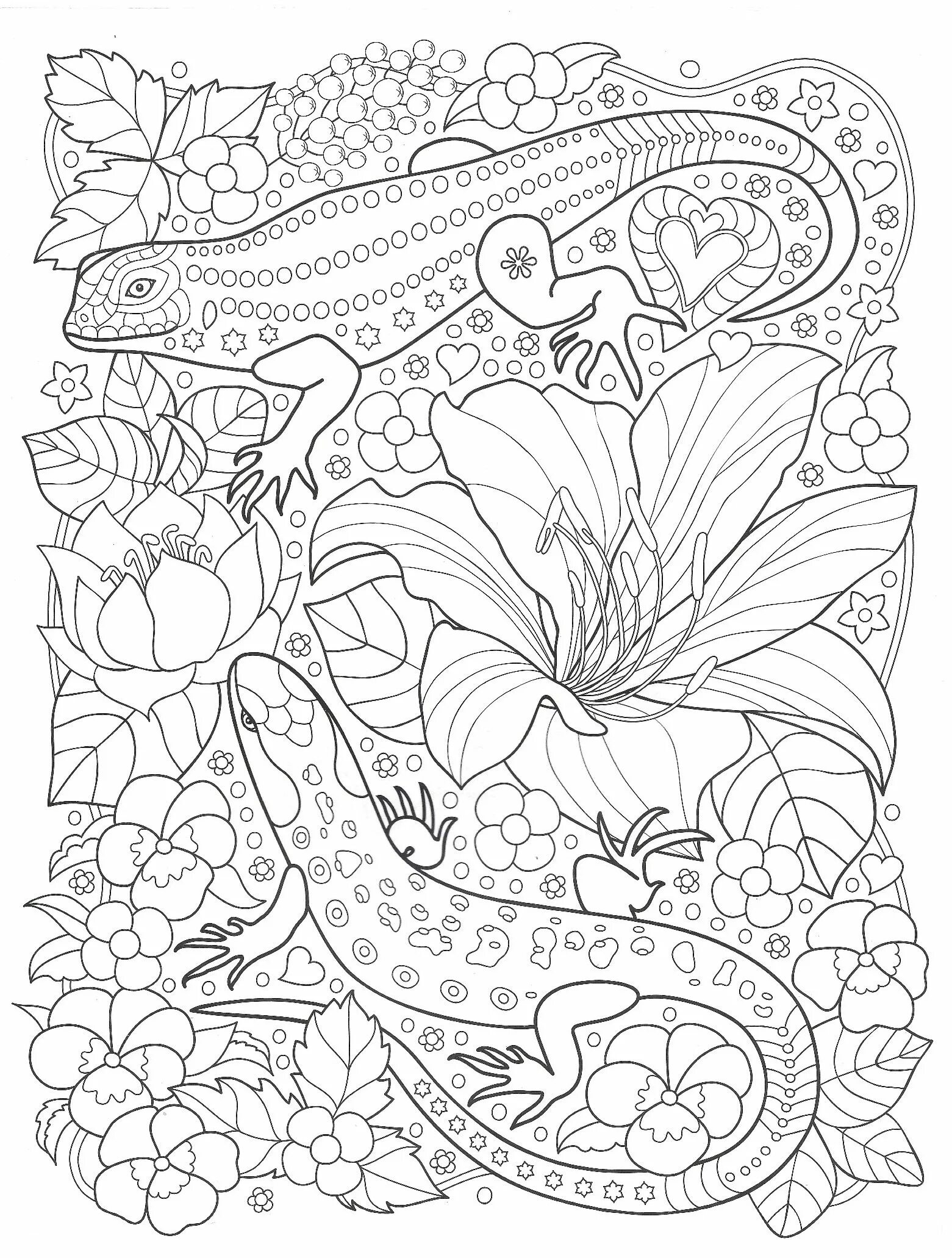 Delightful anti-stress coloring lizard