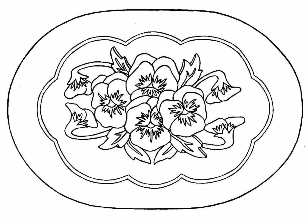 Coloring Zhostovo tray with ornaments