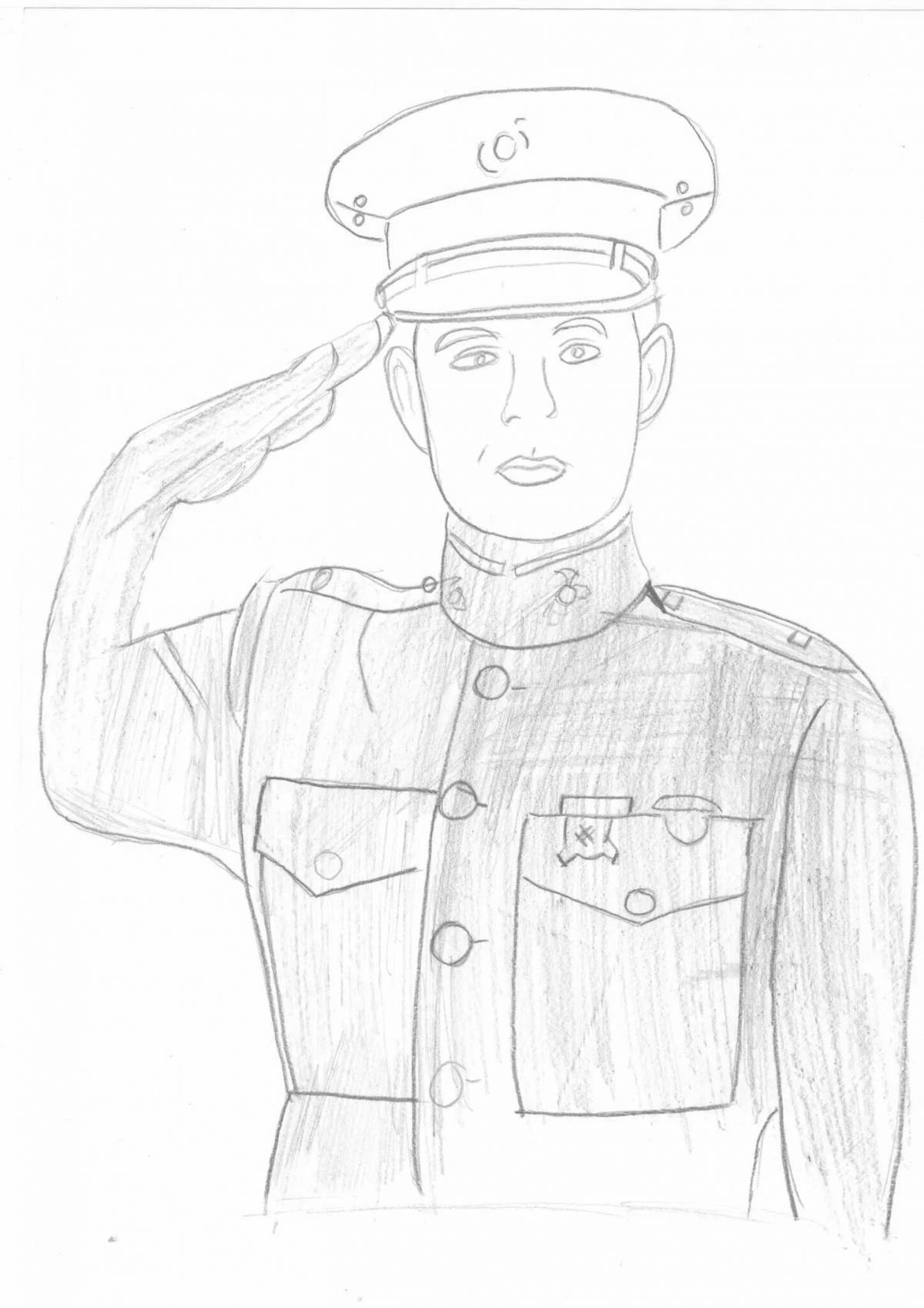 Coloring book shining military portrait
