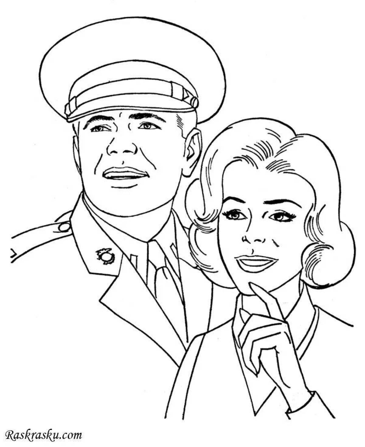 Dazzling military portrait coloring page