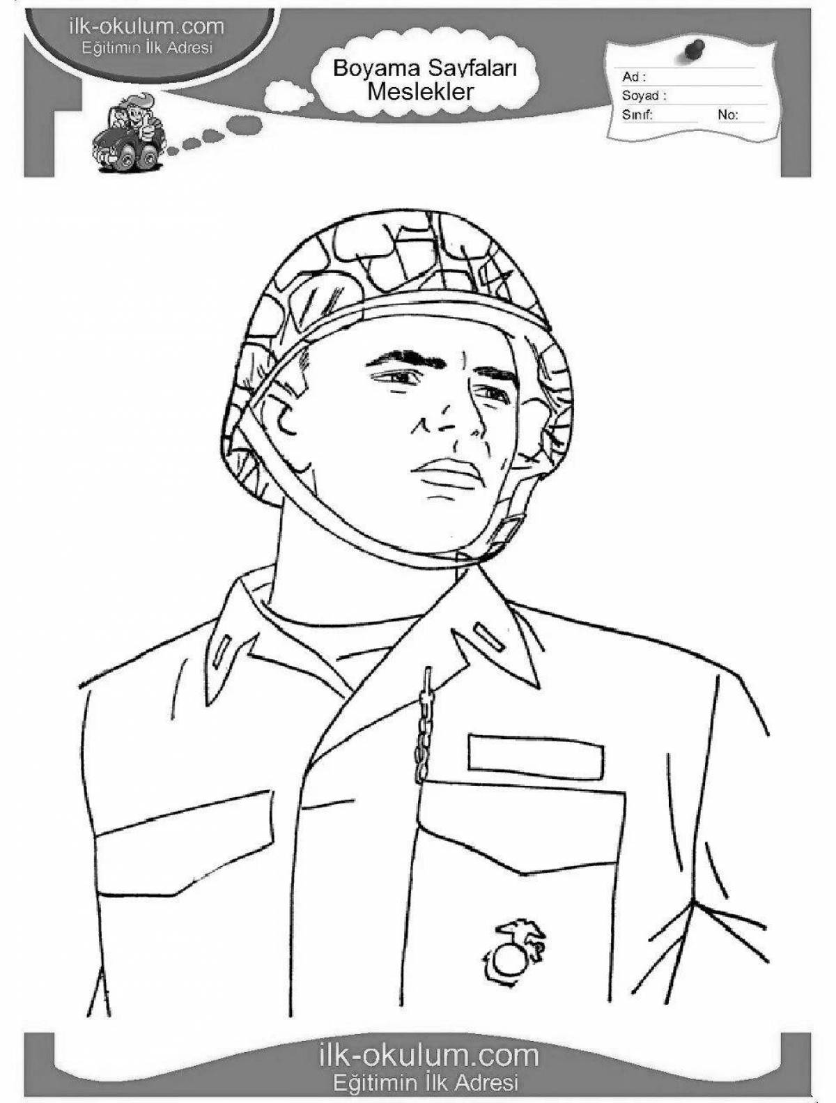 Coloring book dazzling military portrait