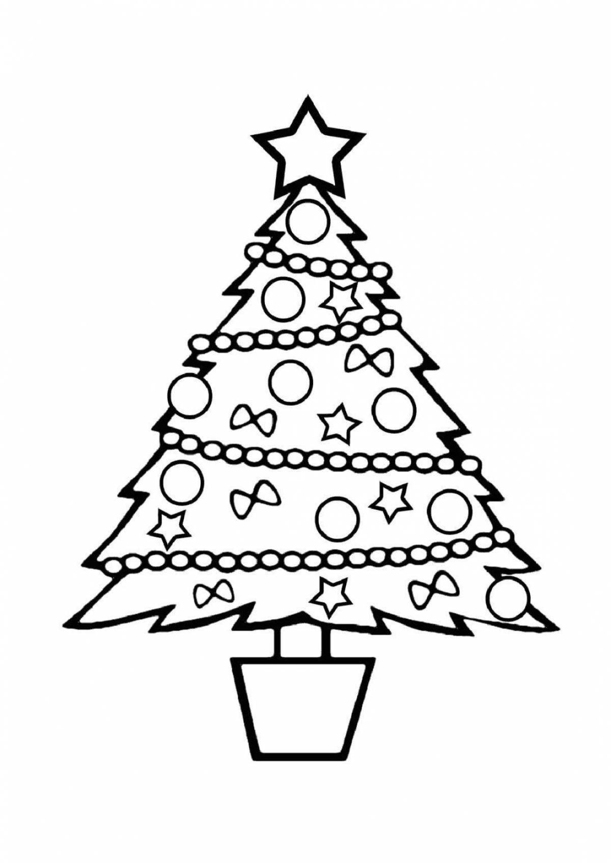 Раскраска яркая новогодняя елка для детей 3-4 лет