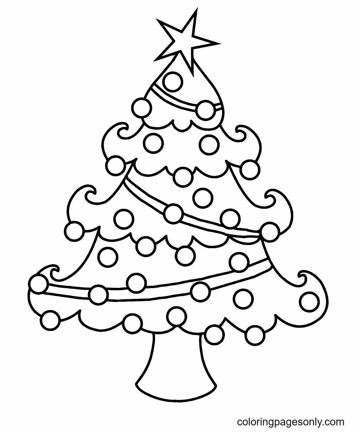 Раскраска веселая новогодняя елка для детей 3-4 лет