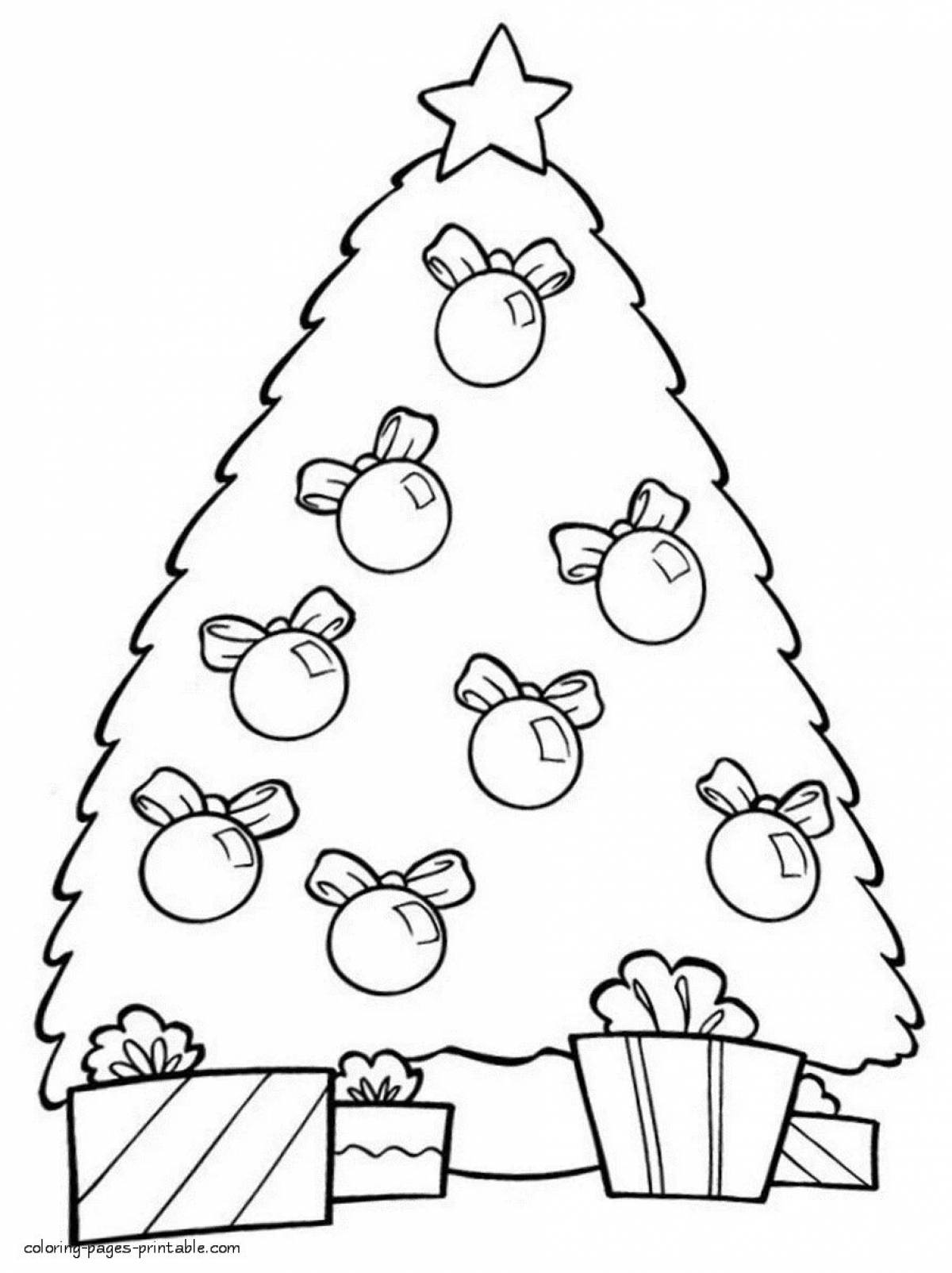 Игривая страница раскраски рождественской елки для детей 3-4 лет