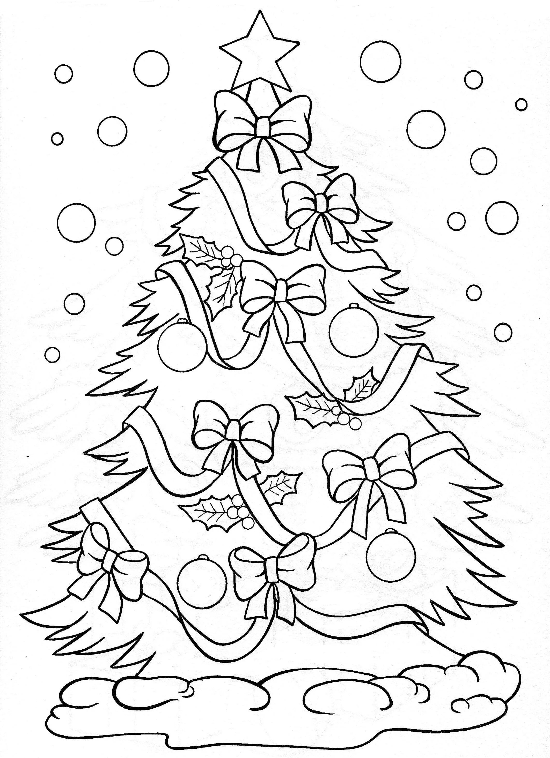 Раскраска ослепительной рождественской елки для детей 3-4 лет