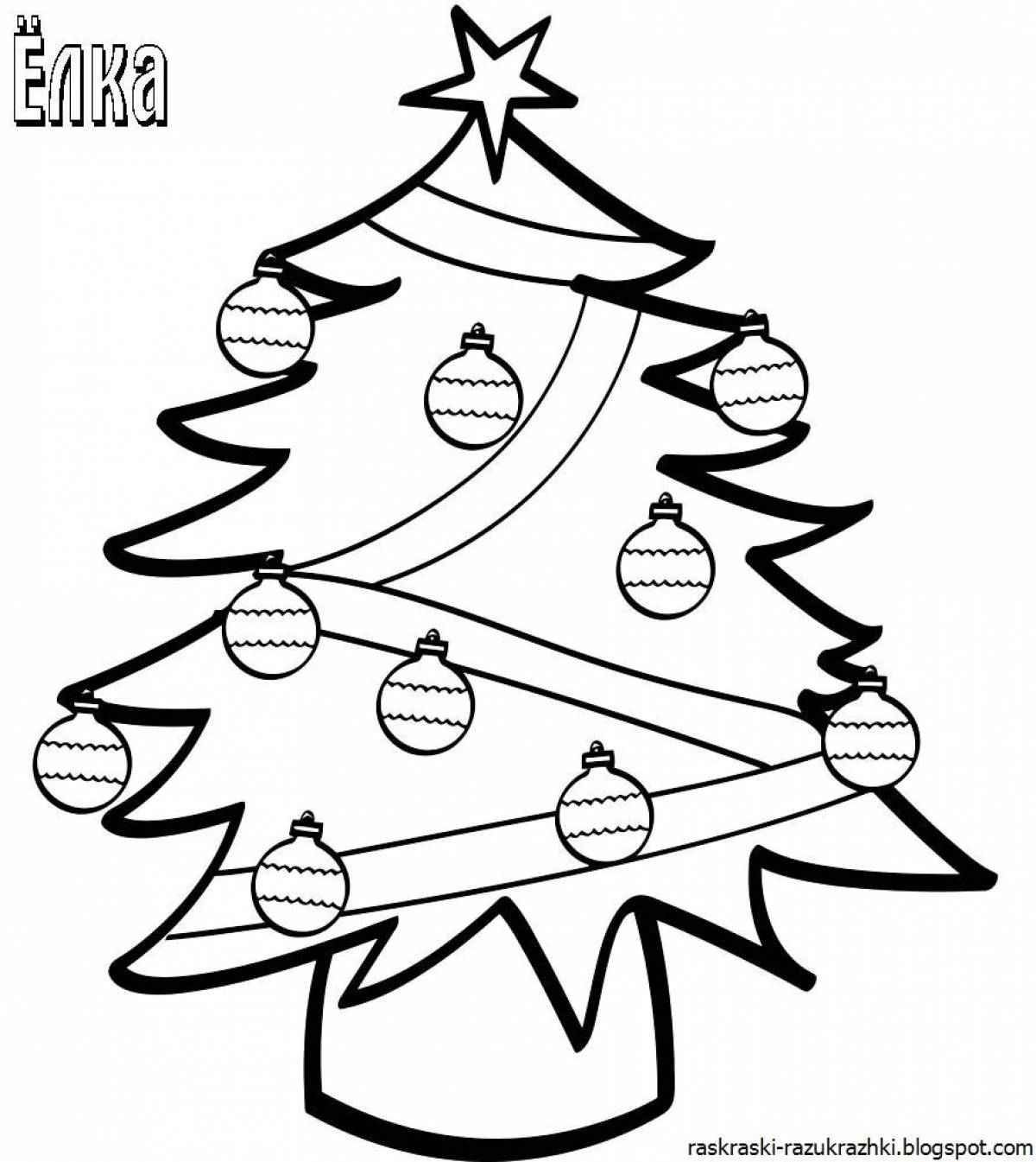 Чудесная раскраска рождественской елки для детей 3-4 лет