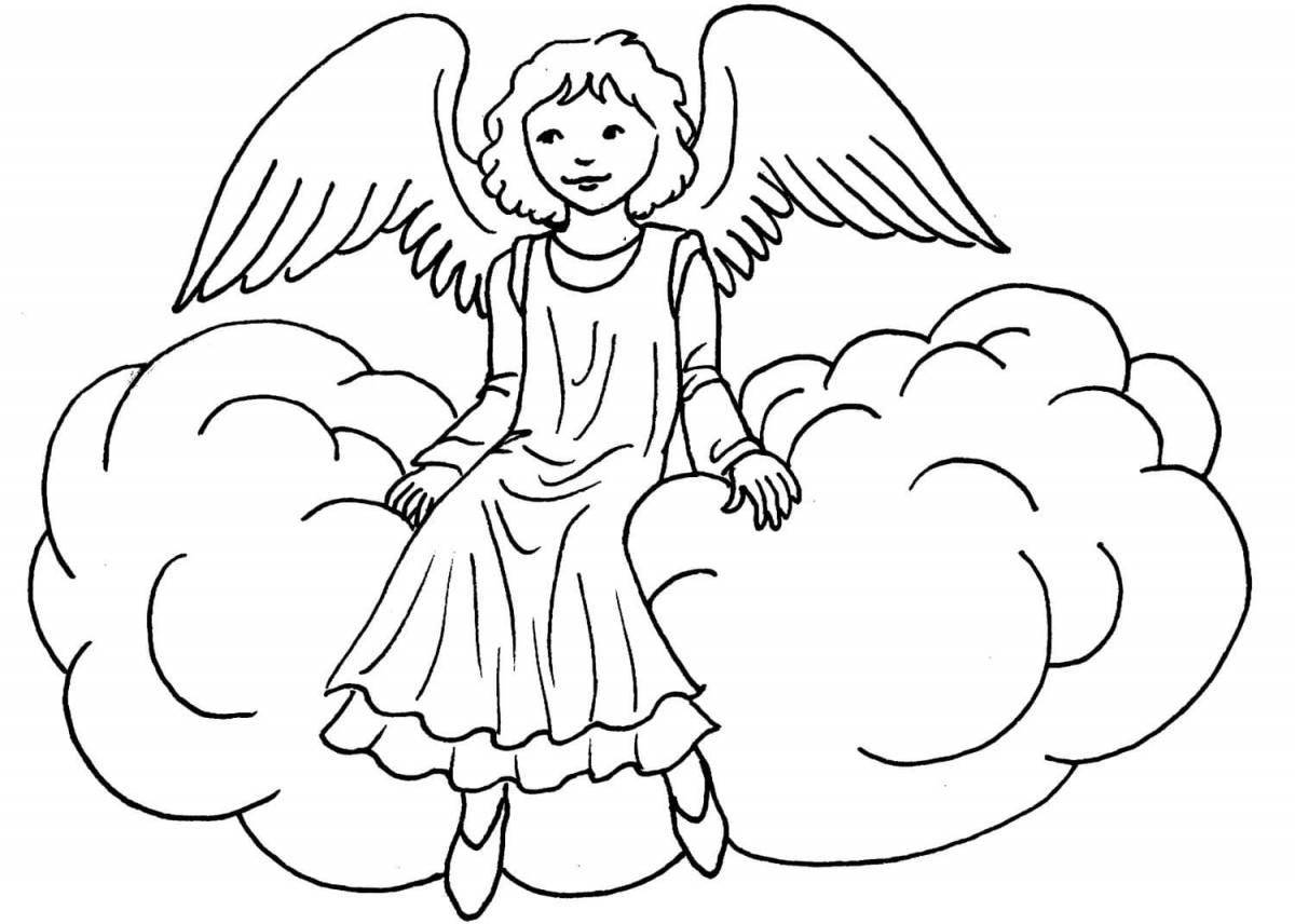 Радостная раскраска девочка-ангелочек