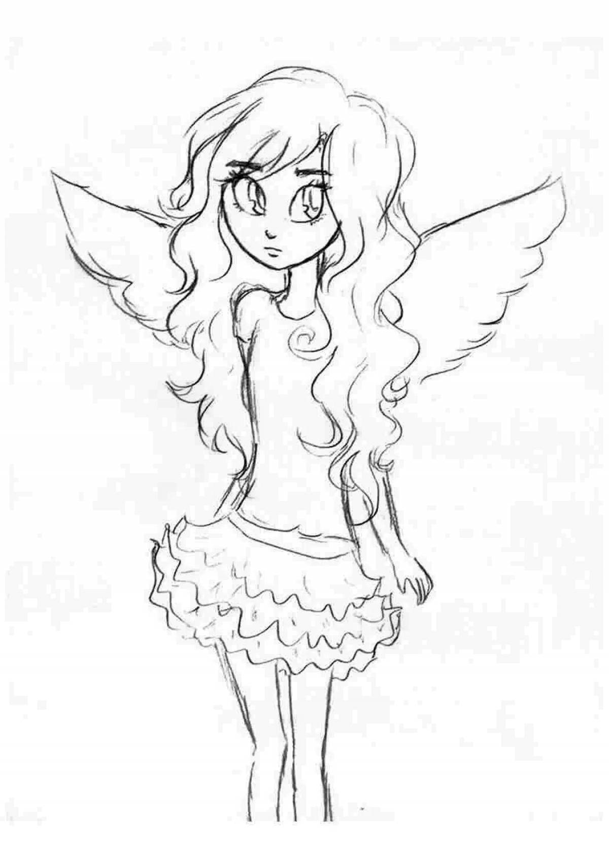 Безмятежная раскраска девочка-ангелочек