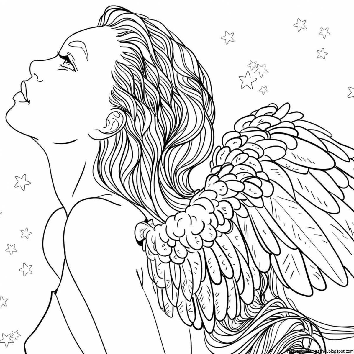 Раскраска с ангельским лицом девочка-ангелочек