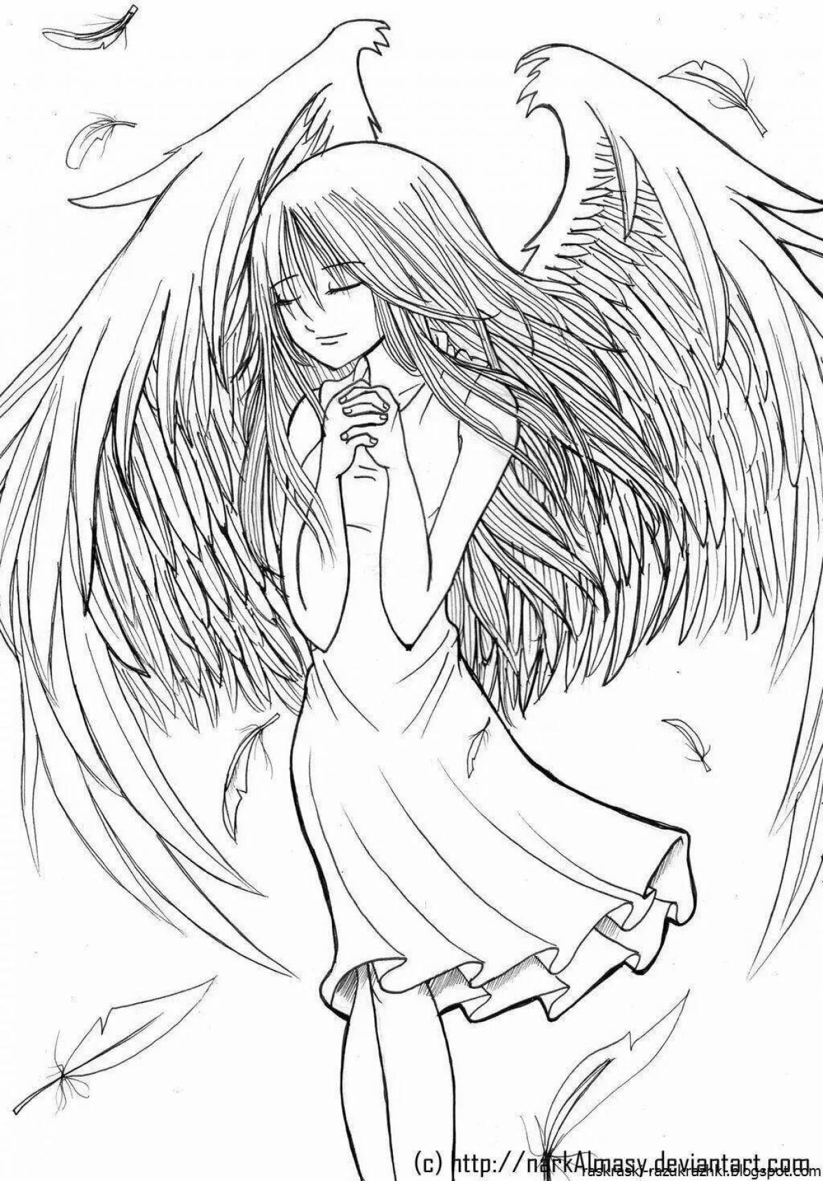 Раскраска с ангельскими крыльями девочка-ангелочек