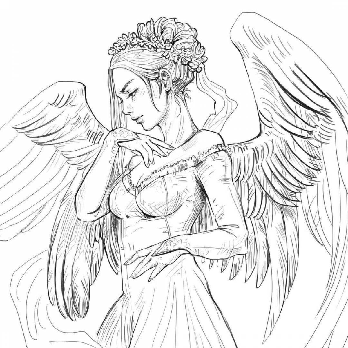 Ангельская одетая раскраска девочка-ангелочек