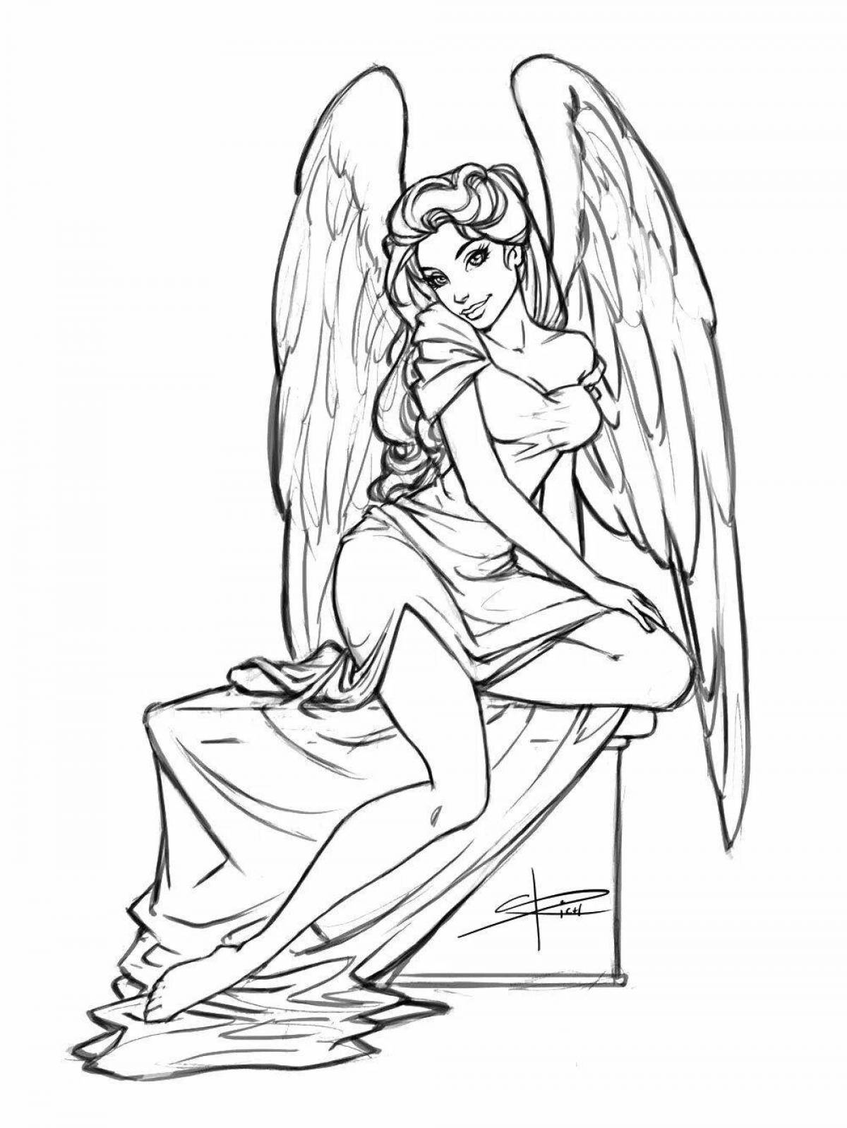 Angel glowing angel girl coloring book
