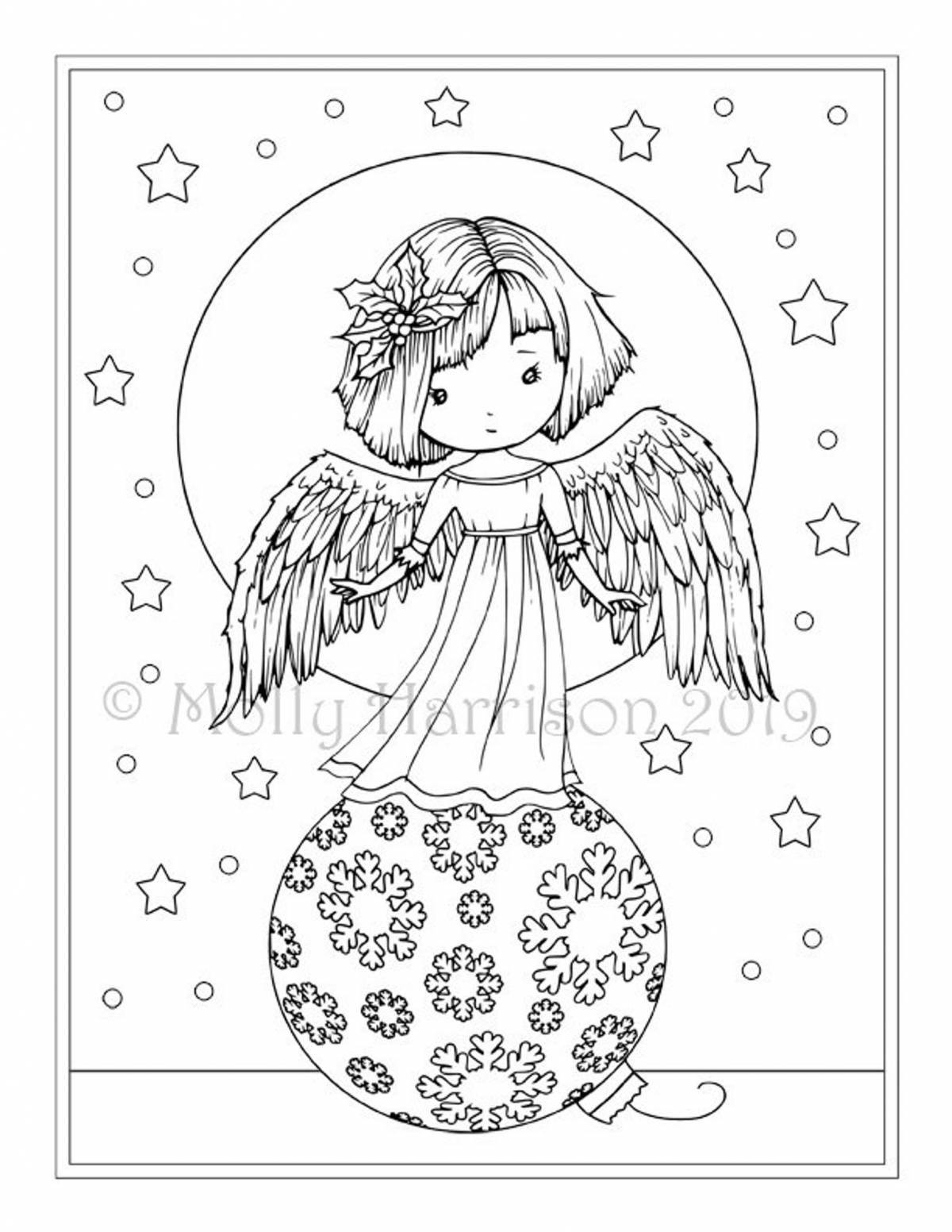 Ангельская сияющая раскраска девочка-ангелочек