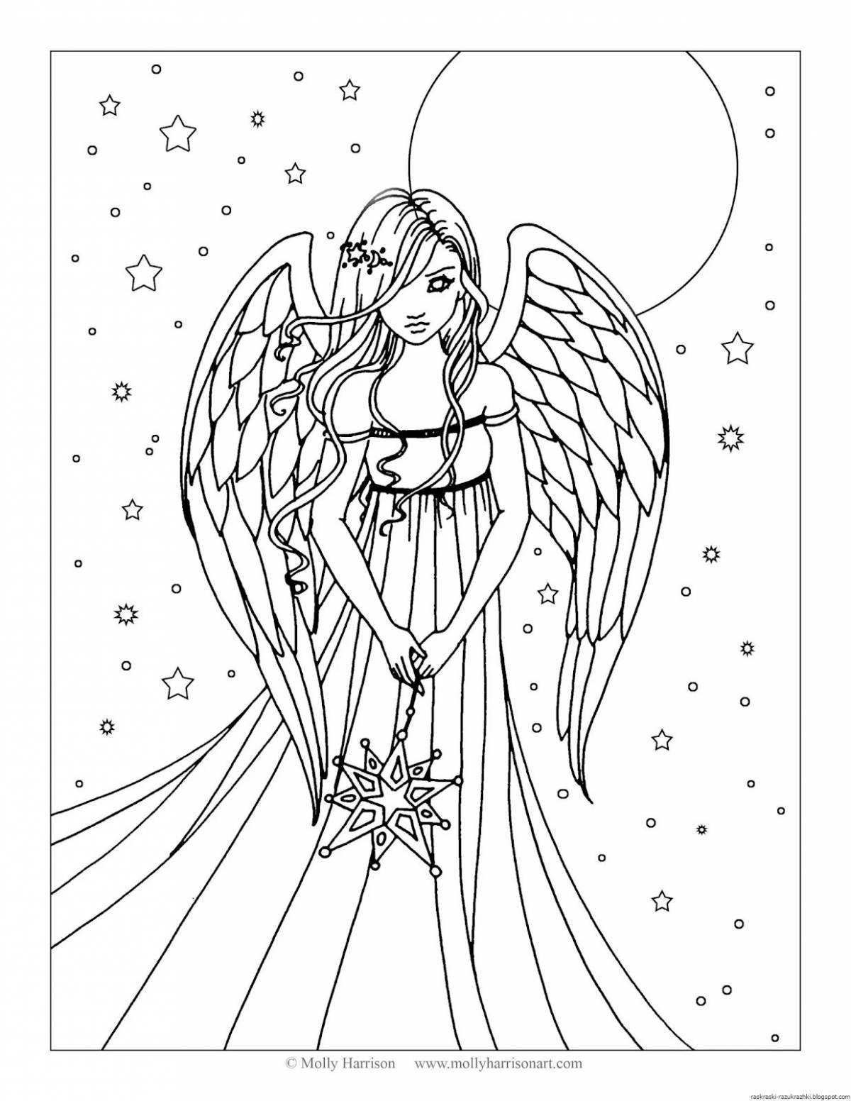Ангельско-ослепительная раскраска девочка-ангелочек