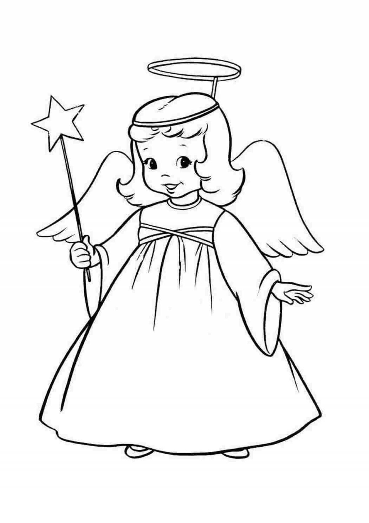 Раскраска ангел с ореолом ангельская девочка