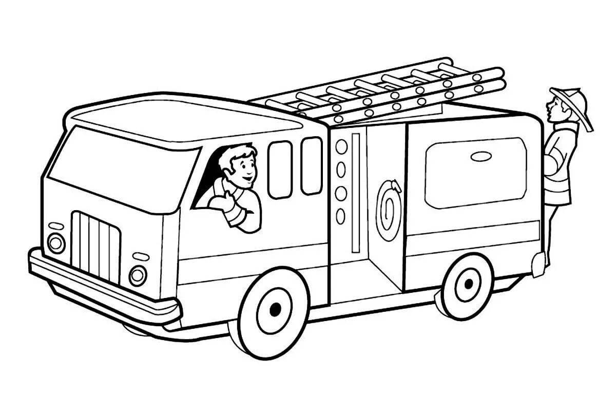 Colorful fire truck coloring page for kids