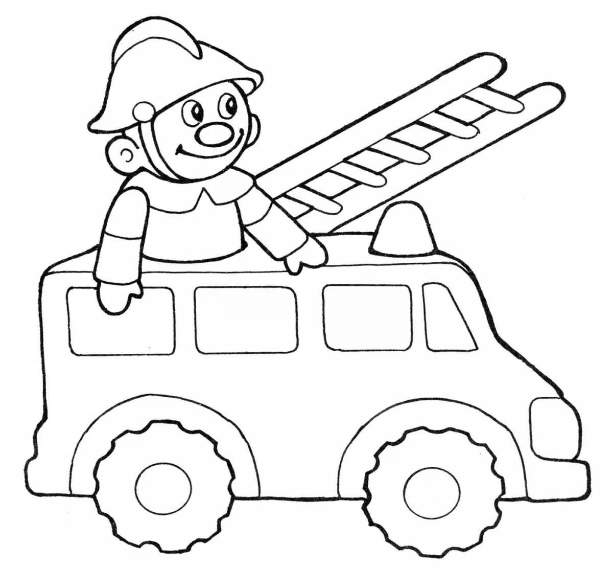 Coloring book funny fire truck for children 4-5 years old