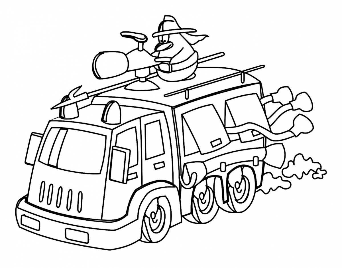 Joyful fire truck coloring for kids