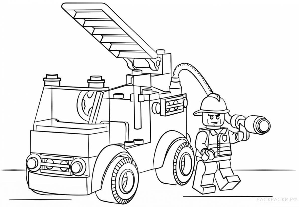 Блестящая страница раскраски пожарной машины для детей 4-5 лет