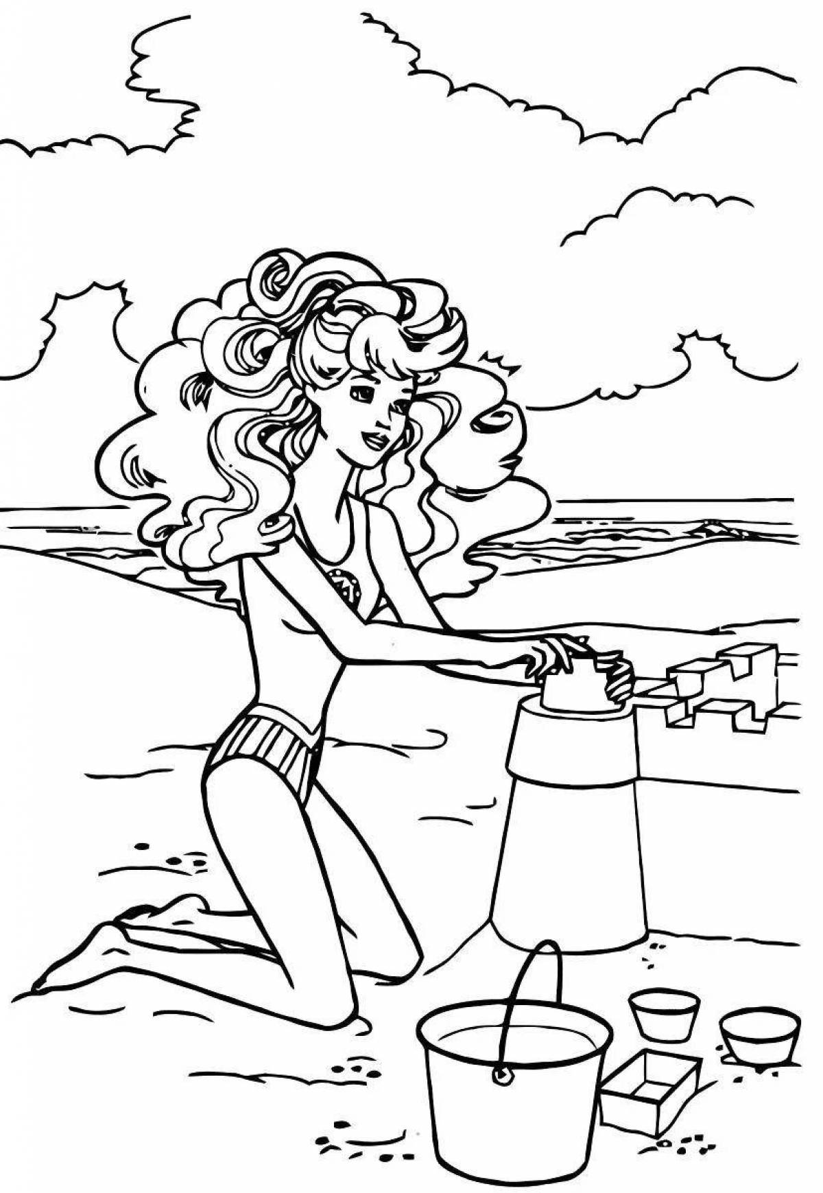 Раскраска девочка на пляже