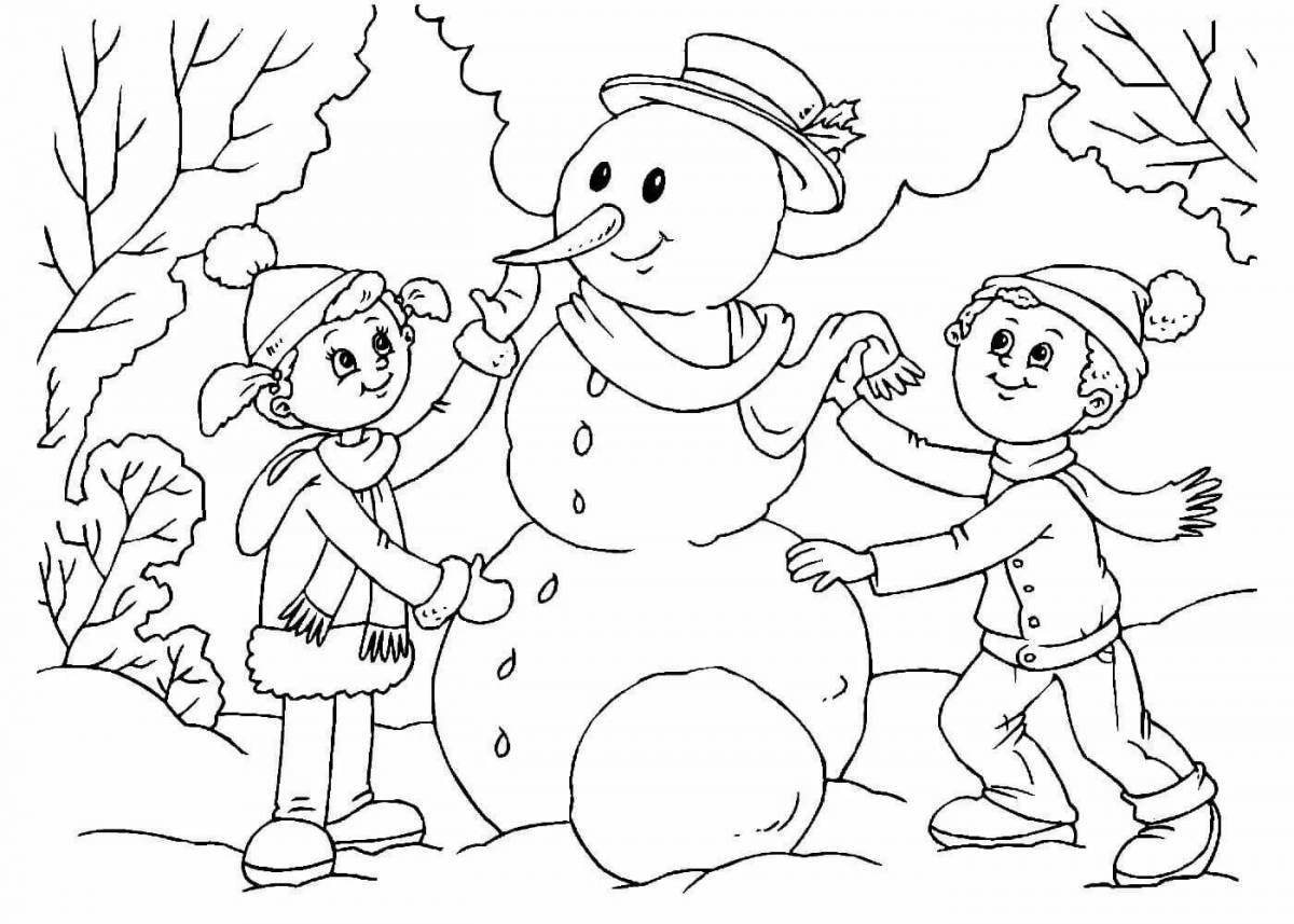 Веселая зимняя раскраска для детей