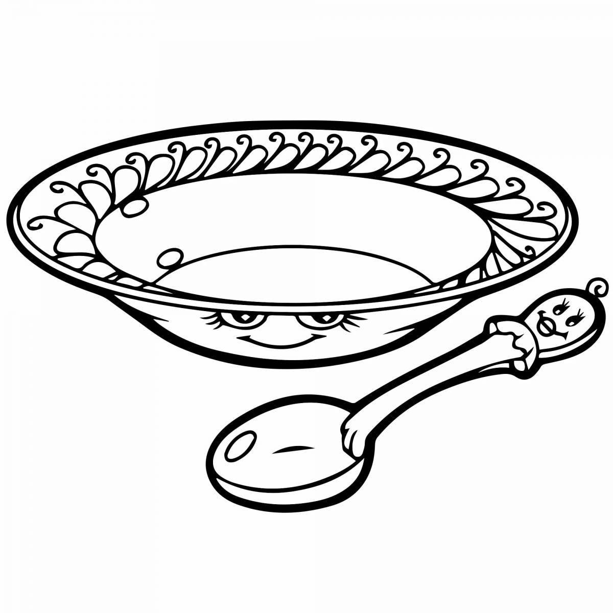Coloring page of colorful pre-ks dishes