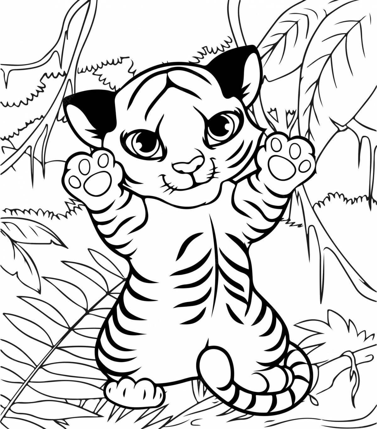 Coloring book playful tiger cub