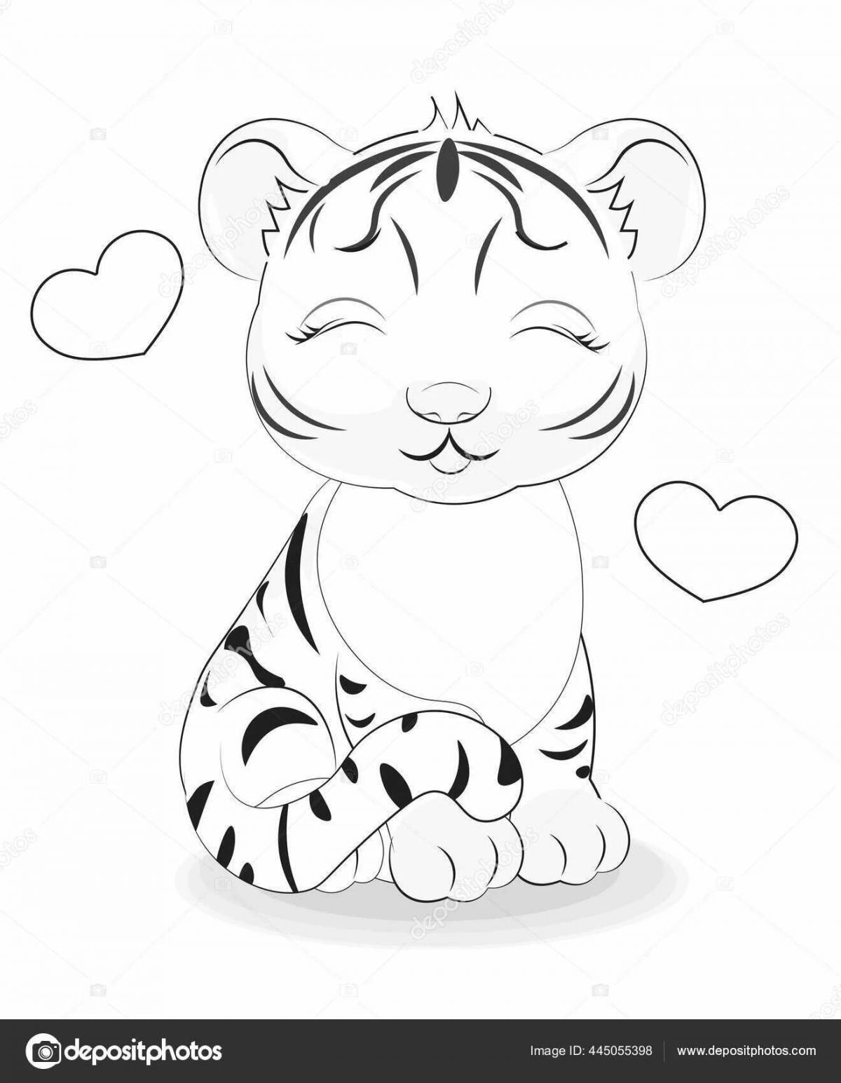 Coloring book cheerful tiger cub