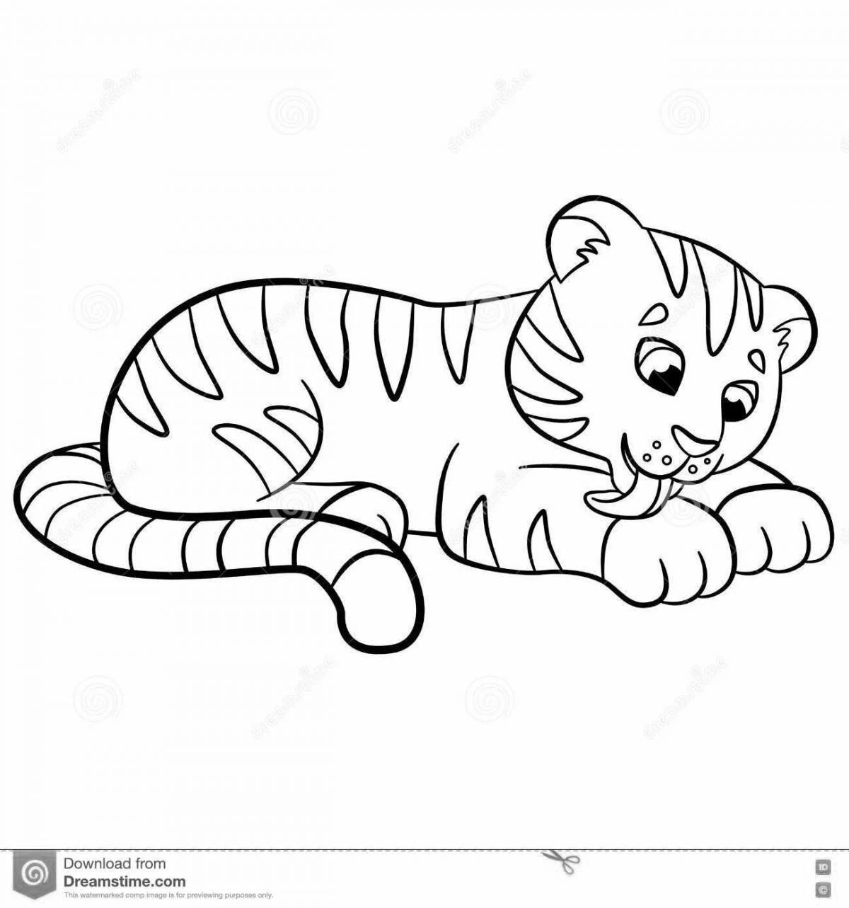 Раскраска мягкий тигренок