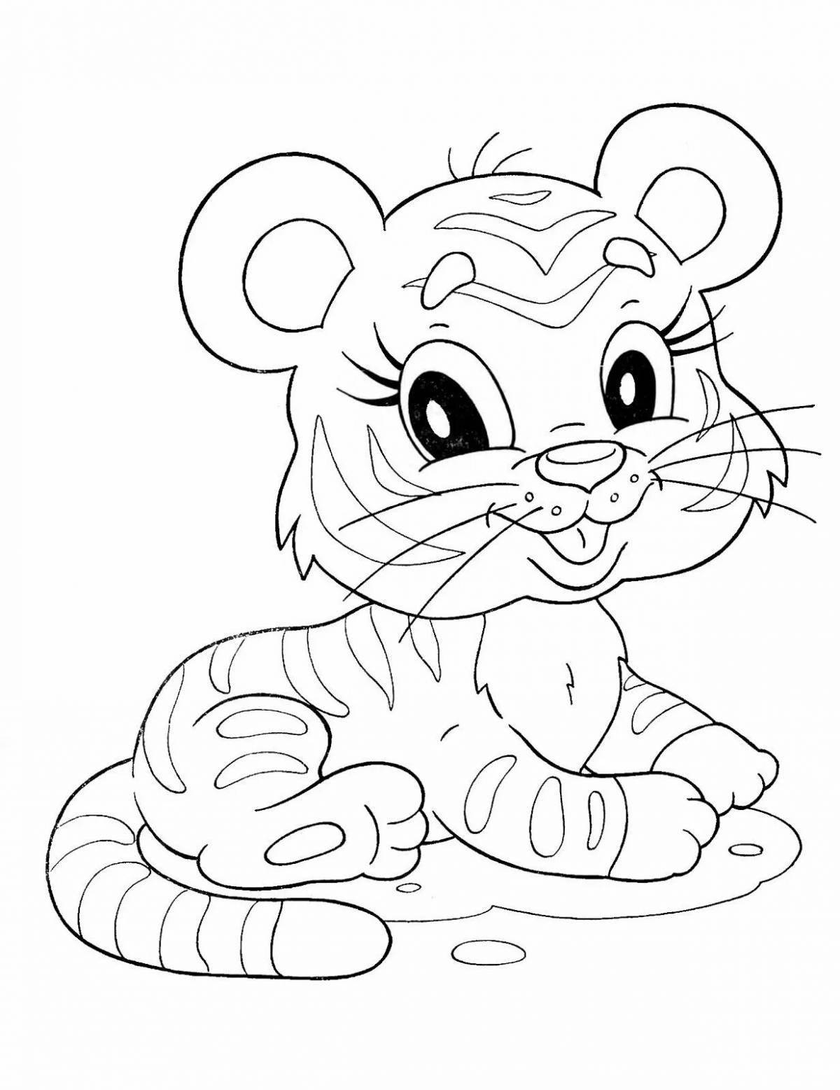 Coloring book smiling tiger cub