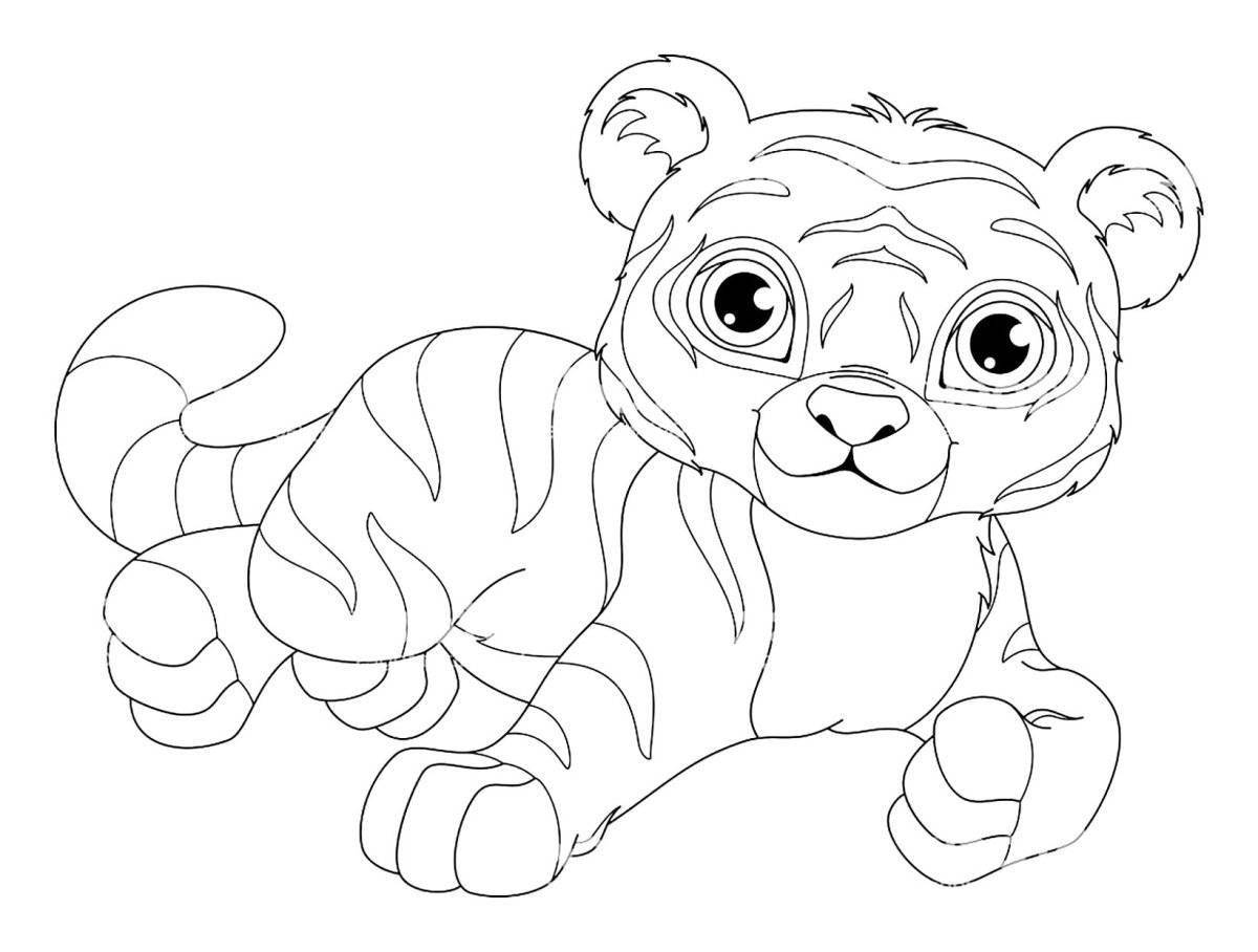 Coloring book friendly tiger cub