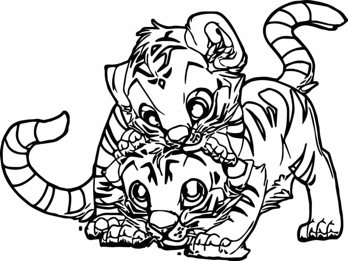 Coloring book inquisitive tiger cub