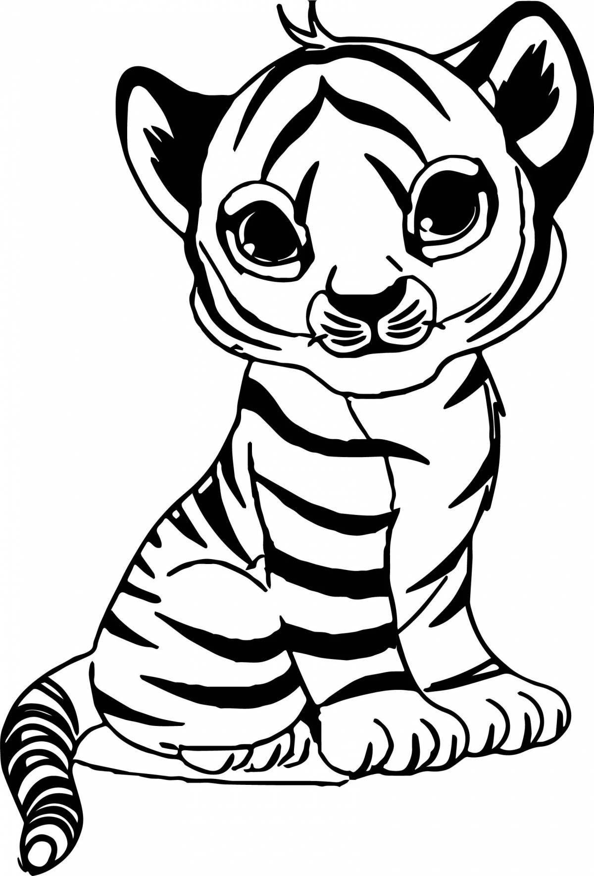 Attacking tiger cub coloring page