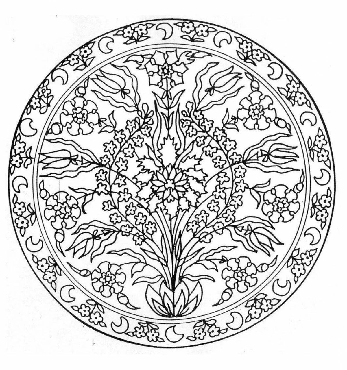 Coloring page with colorful plate