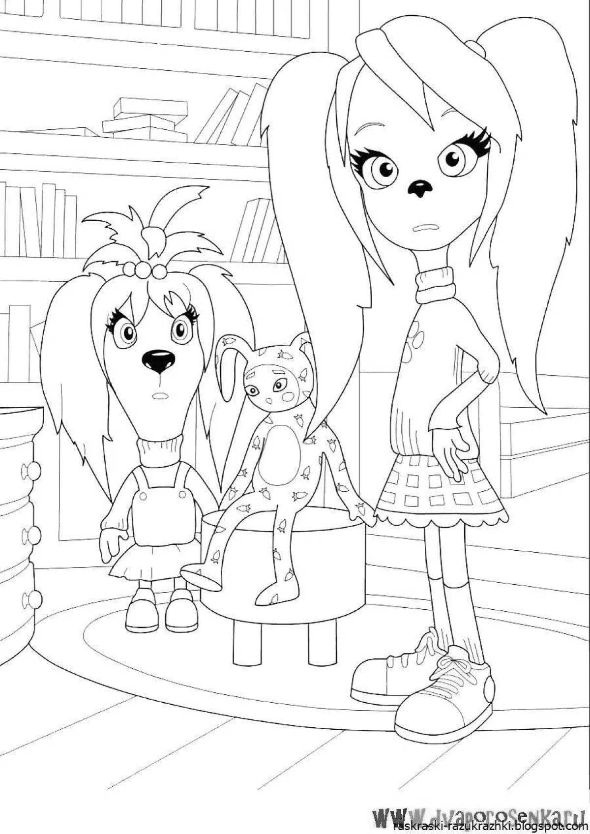 Joyful girls coloring for children 6-7 years old